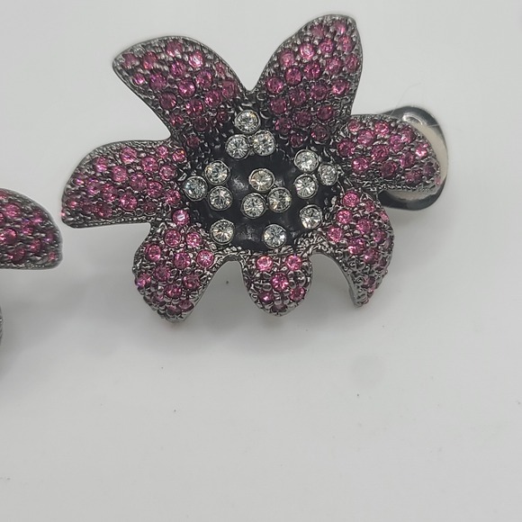 Vintage KJL Earrings Pink Purple Flower‎ Clip Ons Signed - Picture 4 of 8